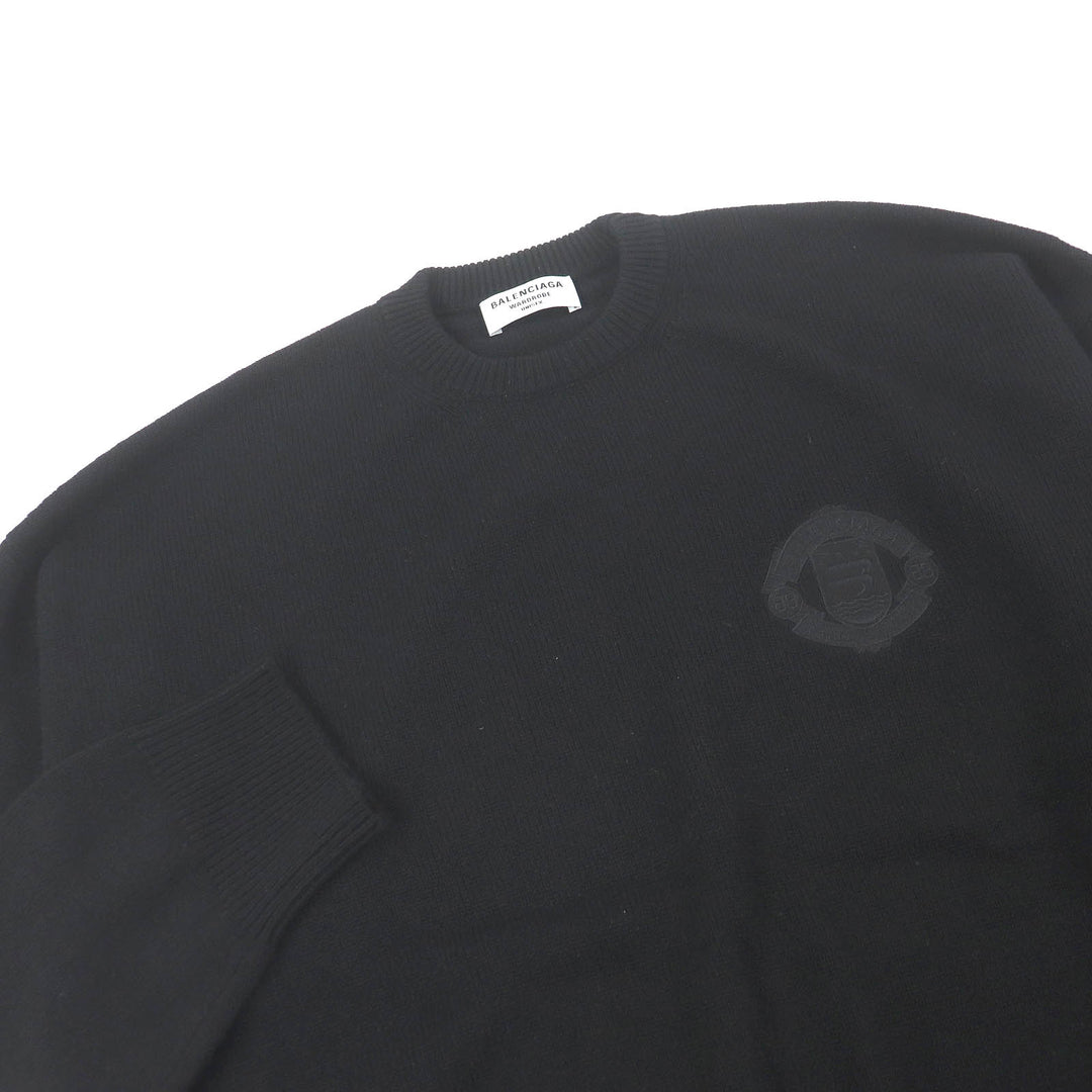 Excellent BALENCIAGA sweater WARDROBE UNISEX logo embroidered knit black cashmere mens XS