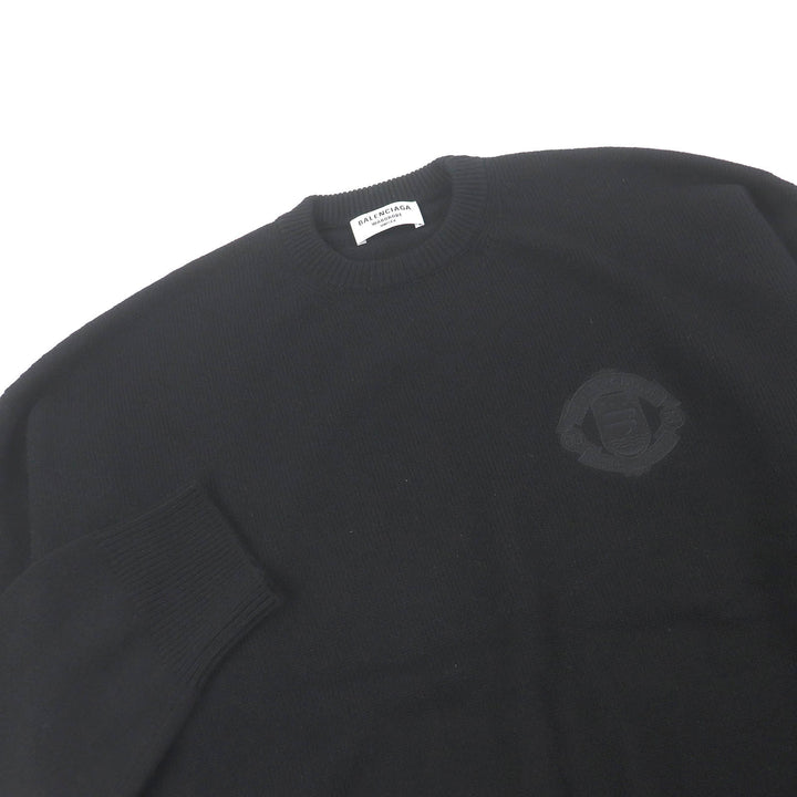 Excellent BALENCIAGA sweater WARDROBE UNISEX logo embroidered knit black cashmere mens XS