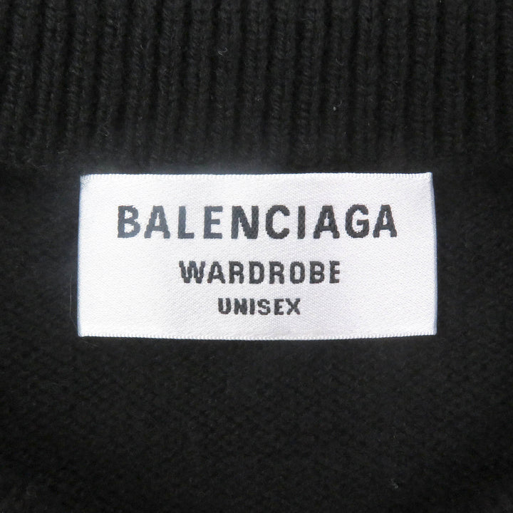 Excellent BALENCIAGA sweater WARDROBE UNISEX logo embroidered knit black cashmere mens XS