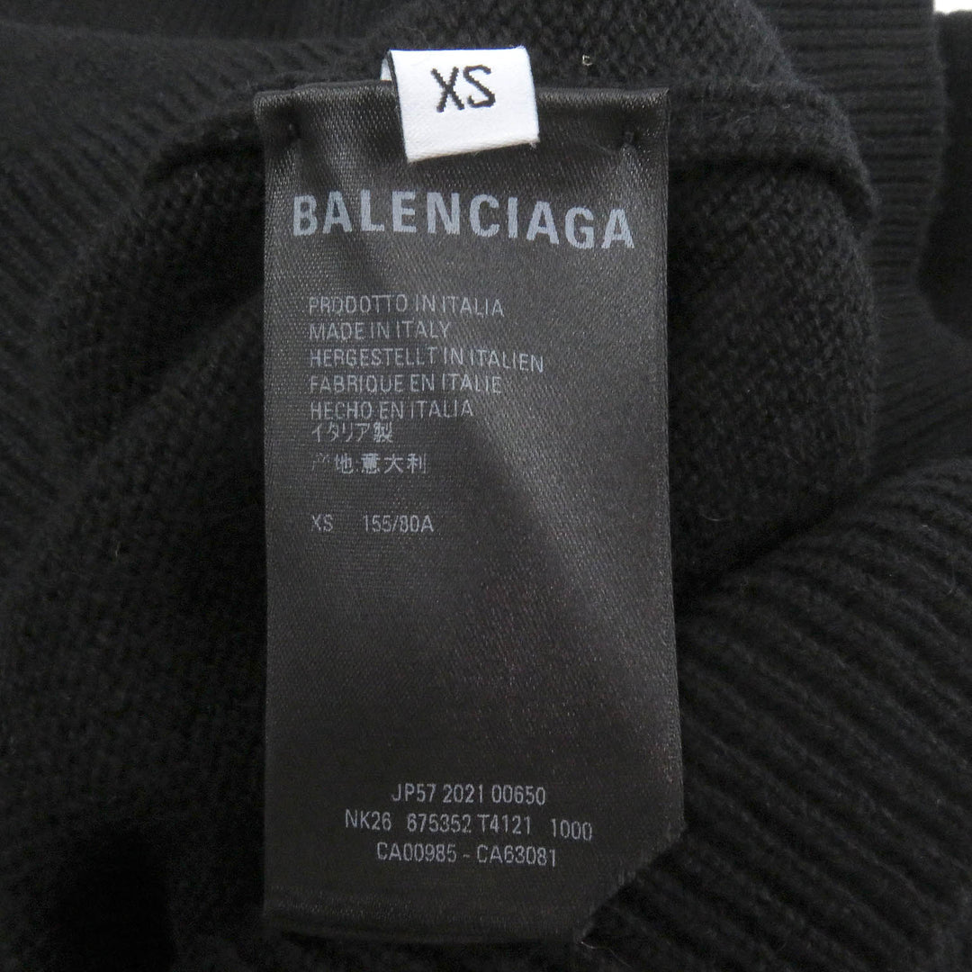 Excellent BALENCIAGA sweater WARDROBE UNISEX logo embroidered knit black cashmere mens XS