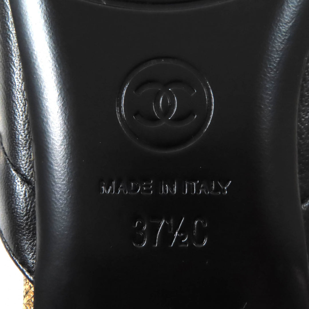 Pristine CHANEL Mule COCO Mark Chain embellished black leather Women 37.5 19A