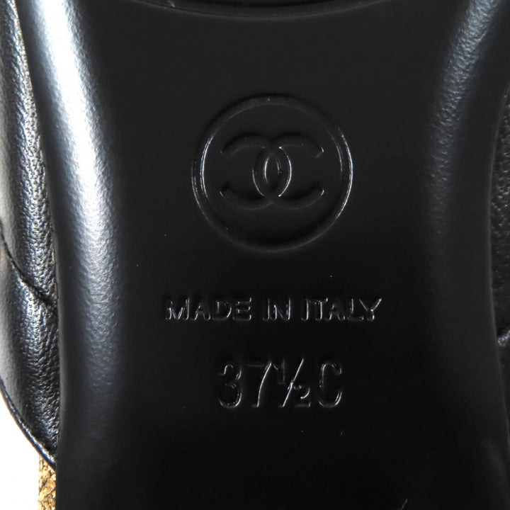Pristine CHANEL Mule COCO Mark Chain embellished black leather Women 37.5 19A