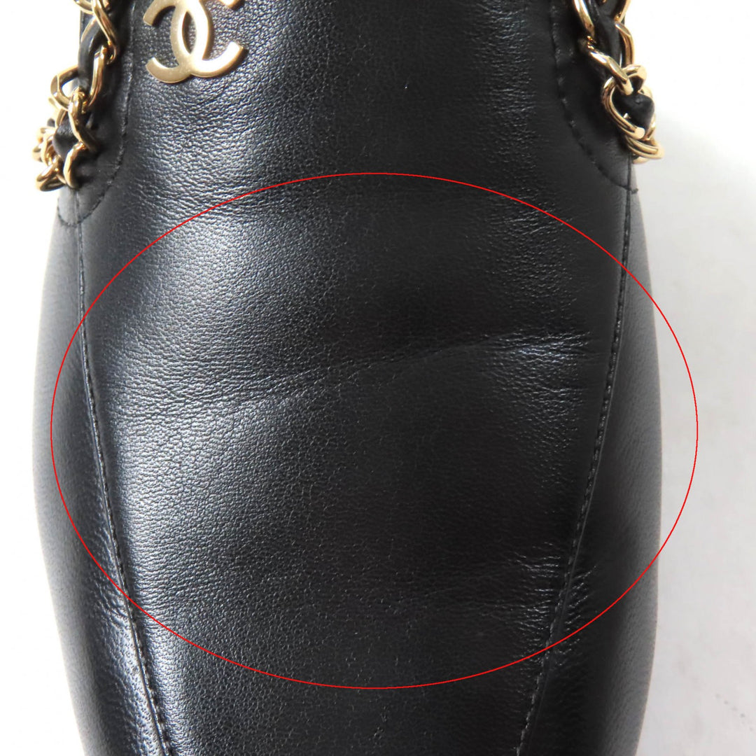 Pristine CHANEL Mule COCO Mark Chain embellished black leather Women 37.5 19A