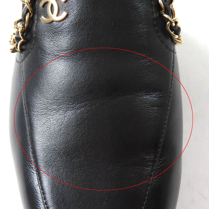 Pristine CHANEL Mule COCO Mark Chain embellished black leather Women 37.5 19A