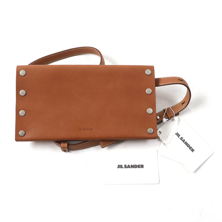 Pristine JIL SANDER Waist bag RIVET WALLET BELT Rivet wallet belt Brown leather