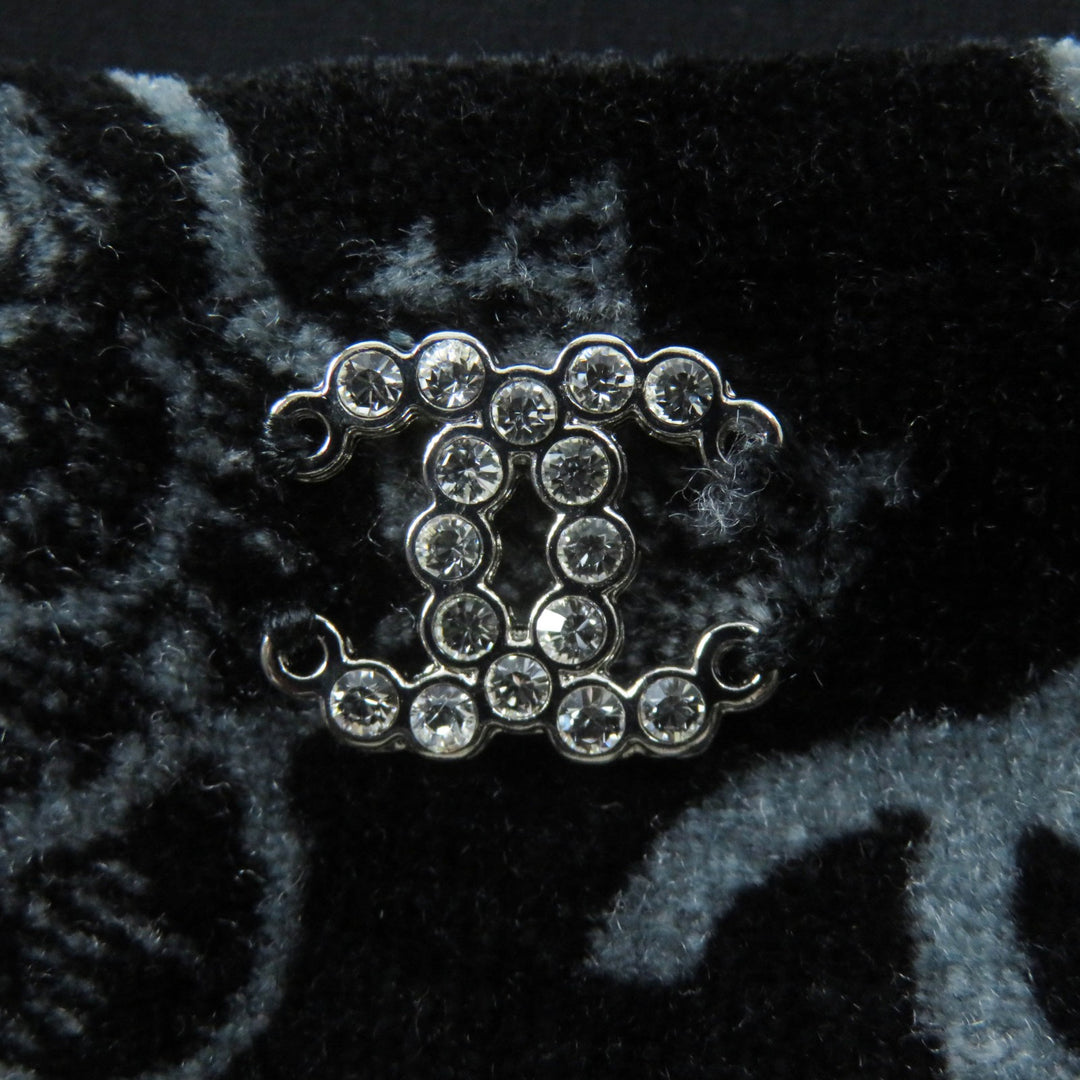 Excellent CHANEL Tops COCO Mark・Floral pattern Velour Black Grey Women 34 P78132