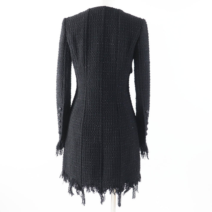 Excellent CHANEL coat Runway wear COCO Button Iridescent Tweed Black Women 34 22C P71826