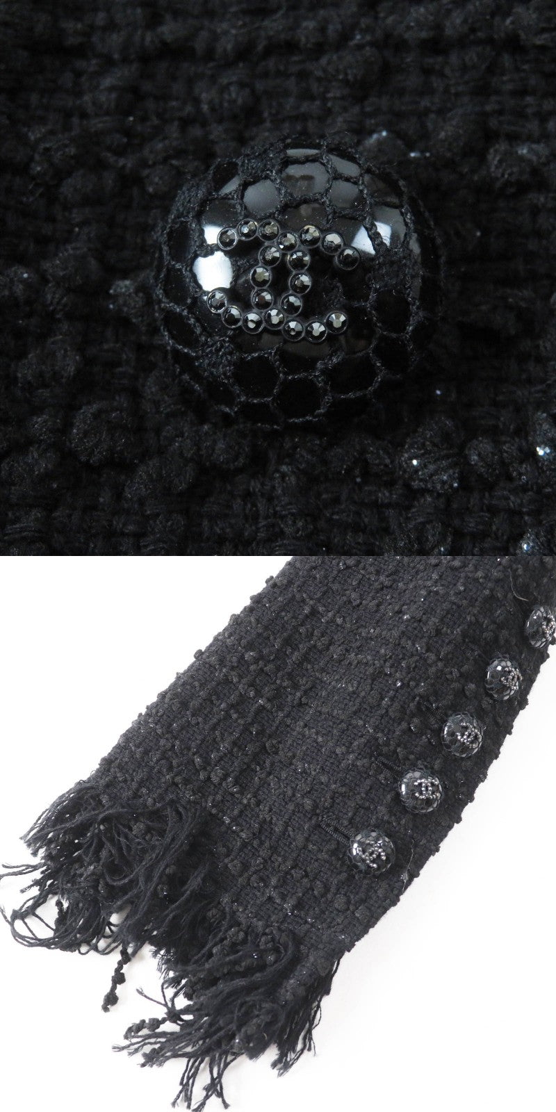 Excellent CHANEL coat Runway wear COCO Button Iridescent Tweed Black Women 34 22C P71826