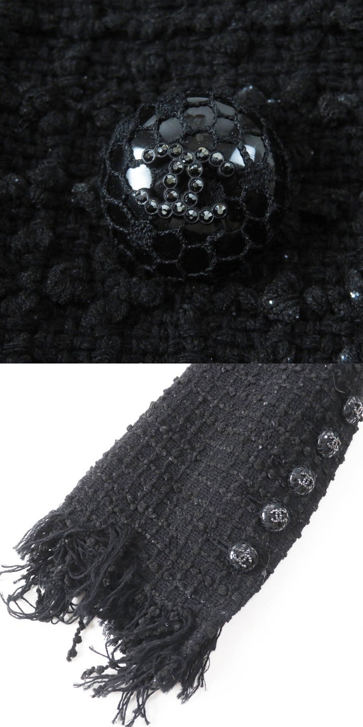 Excellent CHANEL coat Runway wear COCO Button Iridescent Tweed Black Women 34 22C P71826