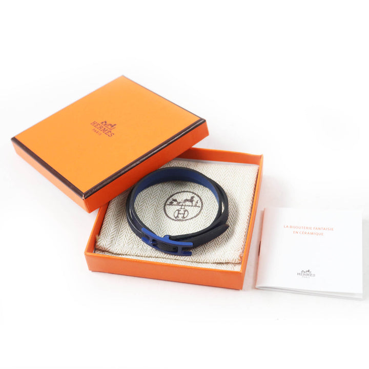 Great HERMES bracelet Beapi de Bourtour Navy leather Women