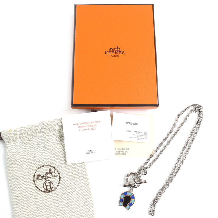 Great HERMES Necklace Necklace Helios Faire a Cheval Horseshoe Pendant enamel
