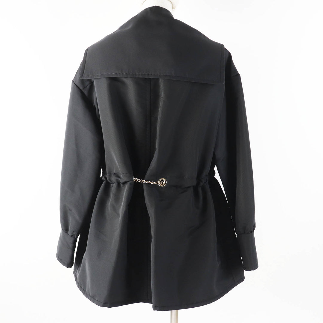 Excellent CHANEL Jacket COCO MarkChain design hoodie/ black silk Women 34 23B P75490