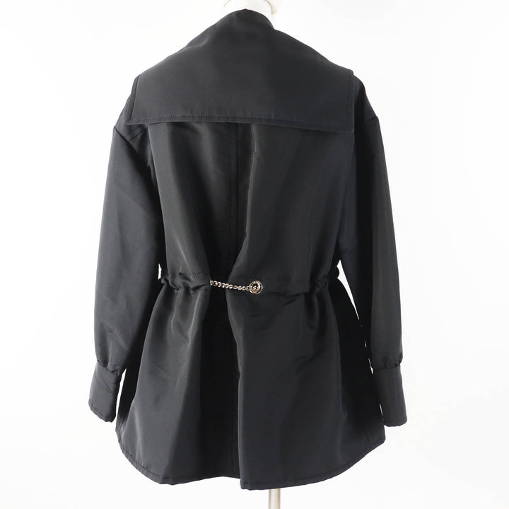 Excellent CHANEL Jacket COCO MarkChain design hoodie/ black silk Women 34 23B P75490