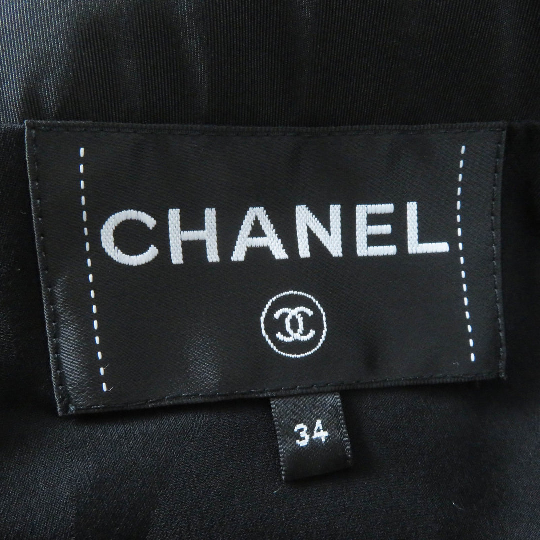 Excellent CHANEL Jacket COCO MarkChain design hoodie/ black silk Women 34 23B P75490