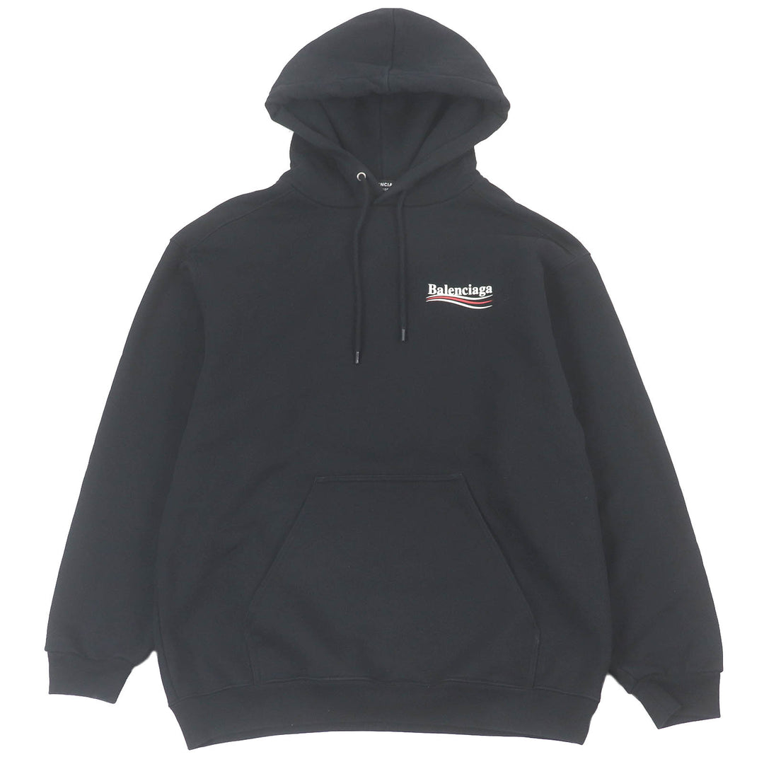 Great BALENCIAGA hoodie Campaign logo print oversized black cotton mens XXS 600583