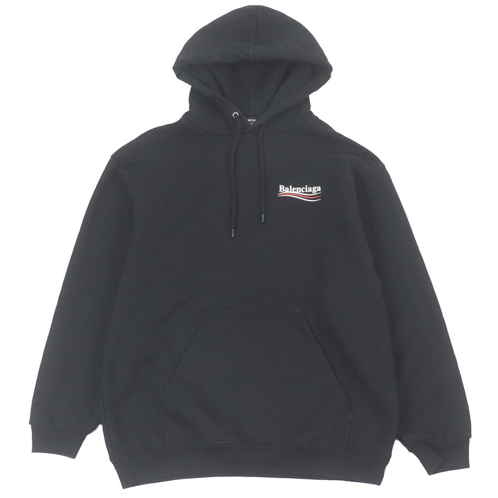 Great BALENCIAGA hoodie Campaign logo print oversized black cotton mens XXS 600583