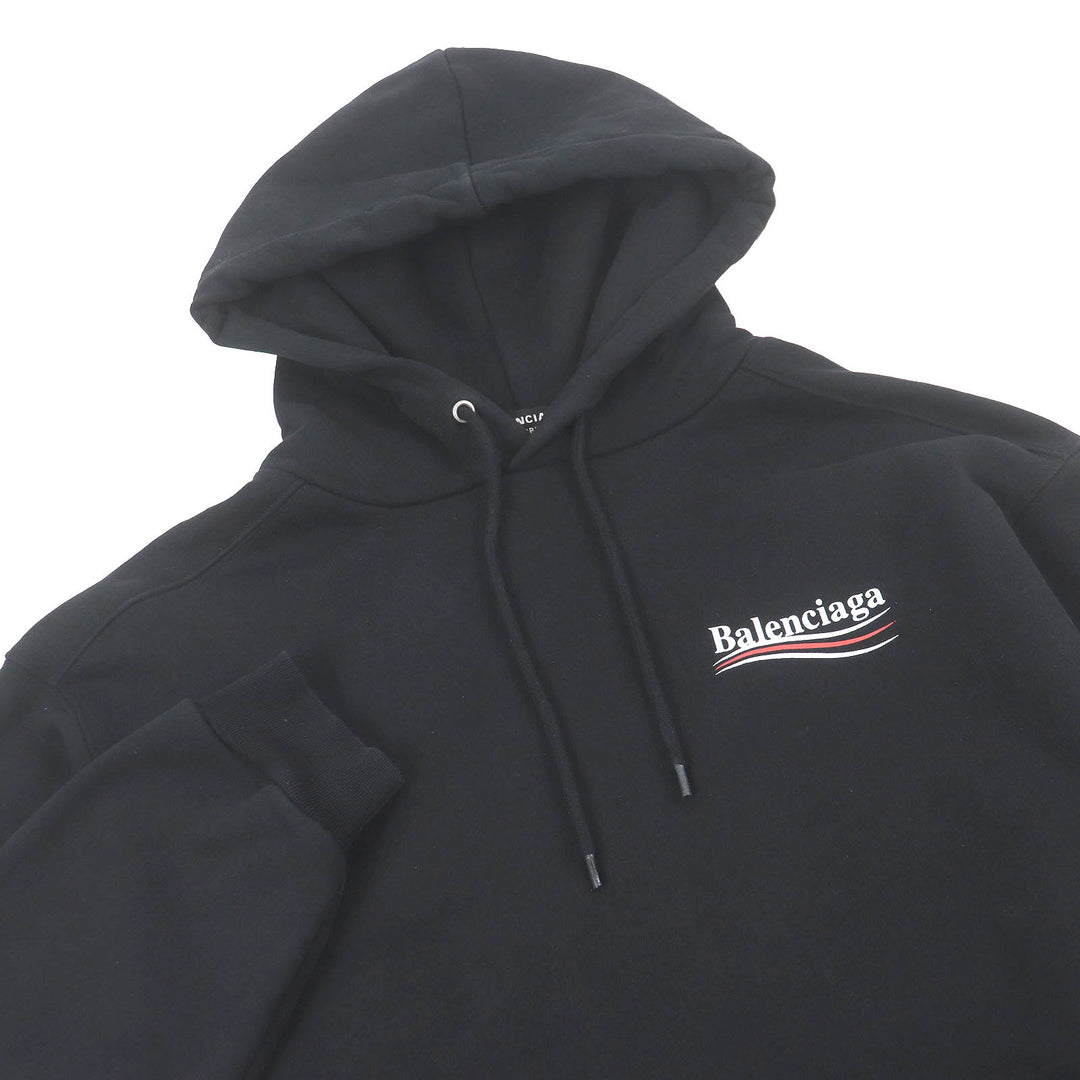 Great BALENCIAGA hoodie Campaign logo print oversized black cotton mens XXS 600583