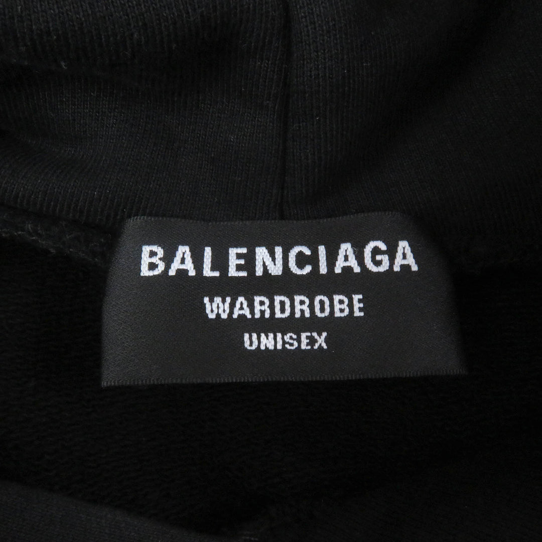 Great BALENCIAGA hoodie Campaign logo print oversized black cotton mens XXS 600583
