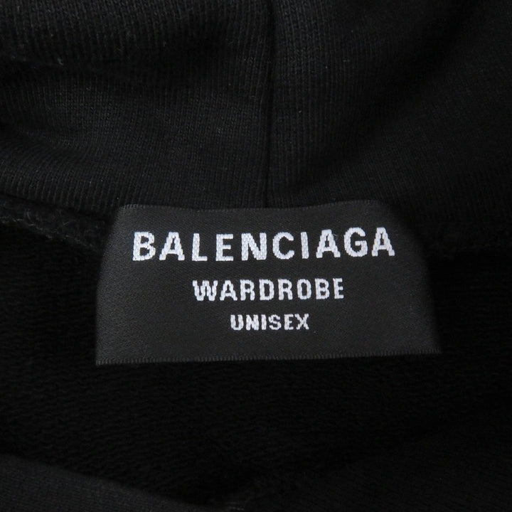 Great BALENCIAGA hoodie Campaign logo print oversized black cotton mens XXS 600583