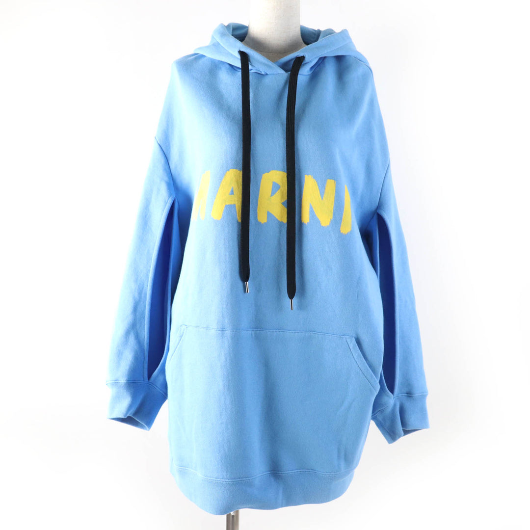 Excellent MARNI hoodie Lettering print oversized pullover blue cotton Women 36 ELJE0157P1