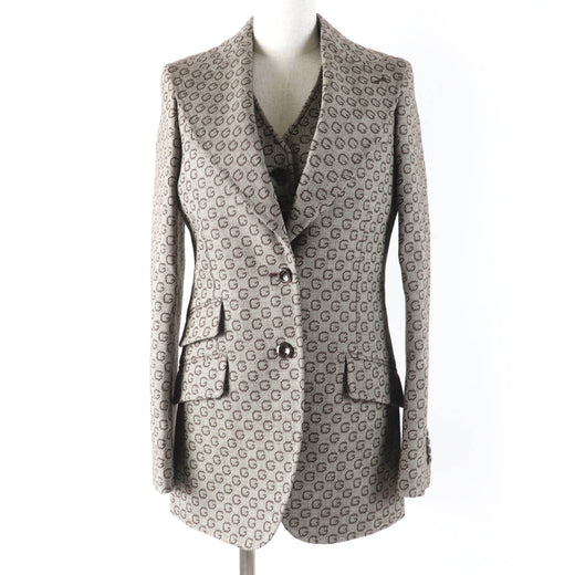 Excellent GUCCI Logo Pattern Vest and Jacket 2-Piece Set Brown Women 36 652629