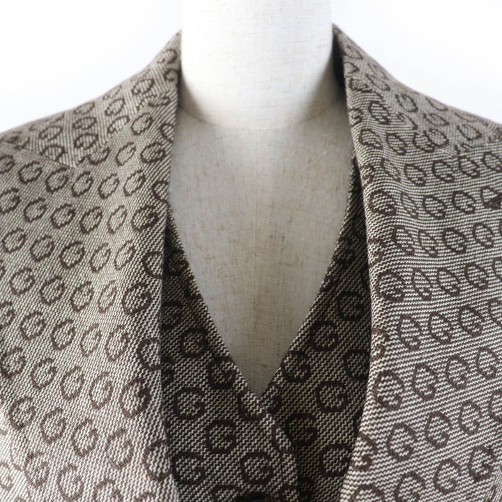 Excellent GUCCI Logo Pattern Vest and Jacket 2-Piece Set Brown Women 36 652629