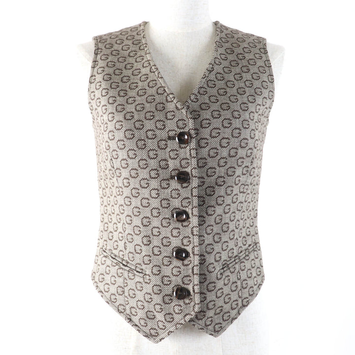 Excellent GUCCI Logo Pattern Vest and Jacket 2-Piece Set Brown Women 36 652629