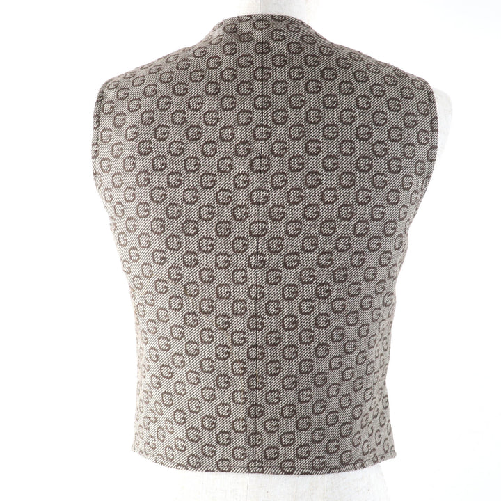 Excellent GUCCI Logo Pattern Vest and Jacket 2-Piece Set Brown Women 36 652629