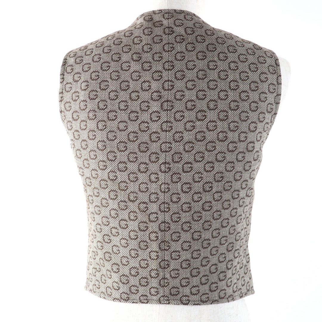Excellent GUCCI Logo Pattern Vest and Jacket 2-Piece Set Brown Women 36 652629 649337