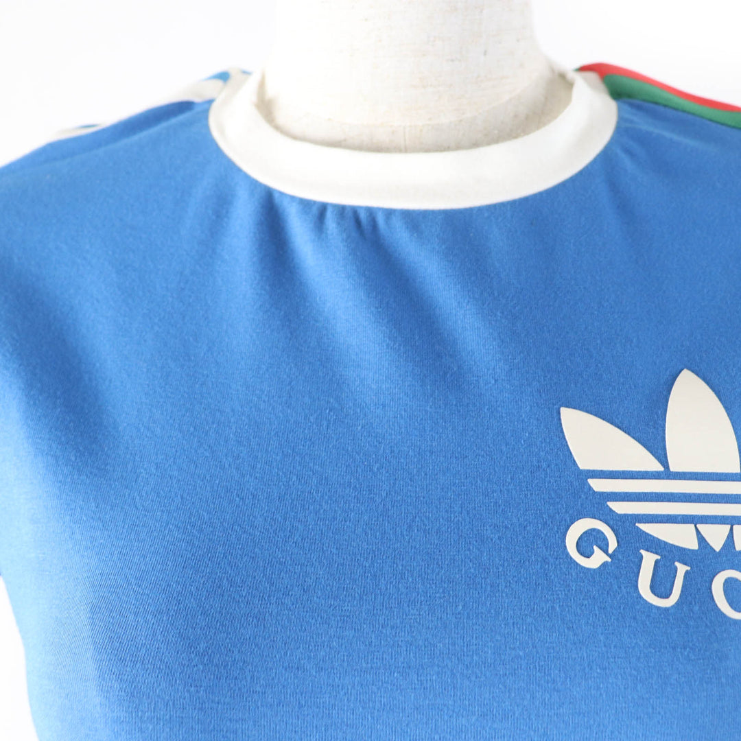 Pristine GUCCI×adidas Short sleeve T-shirt Trefoil print blue cotton Women S