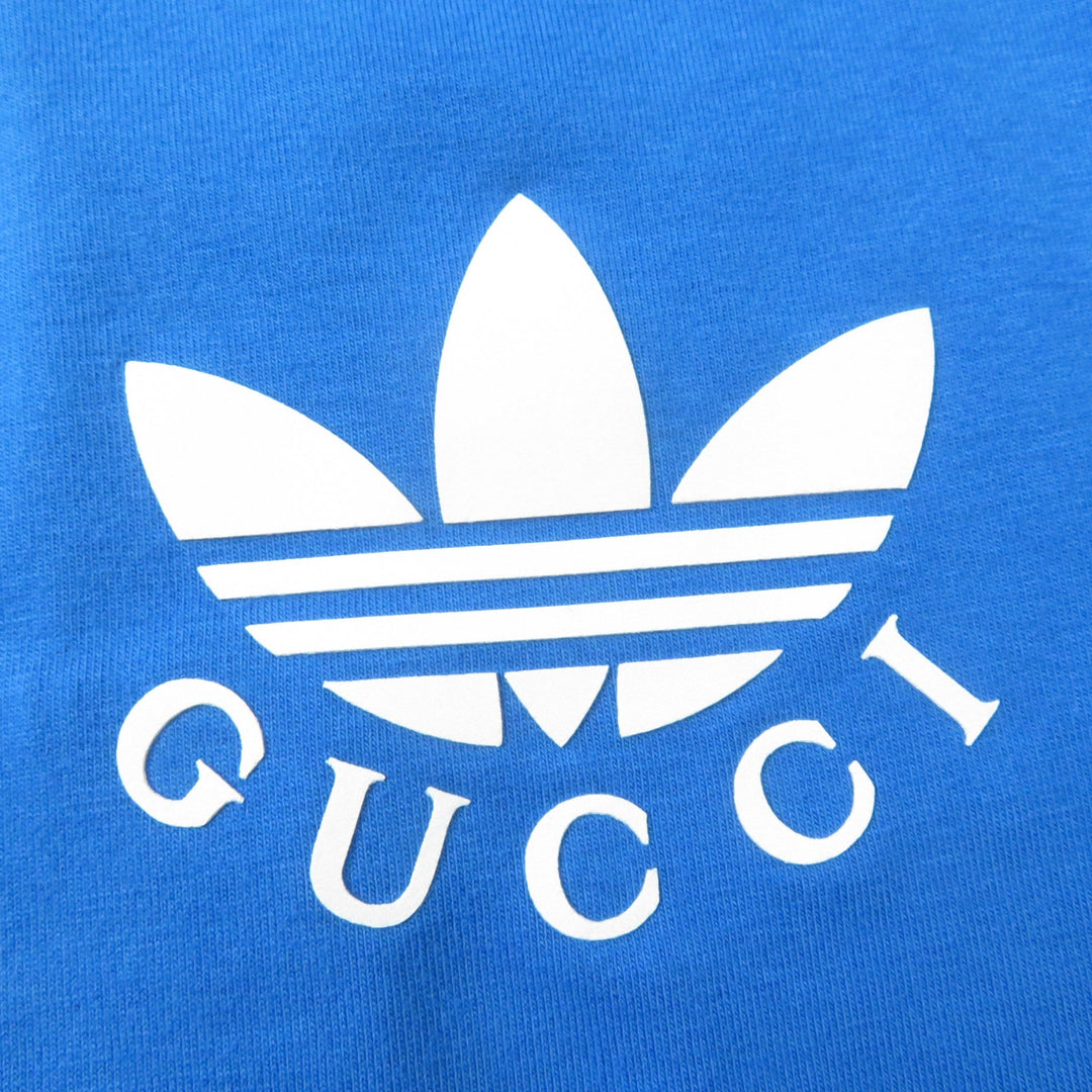 Pristine GUCCI×adidas Short sleeve T-shirt Trefoil print blue cotton Women S