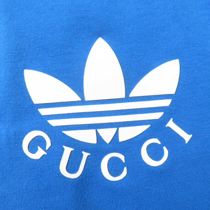 Pristine GUCCI×adidas Short sleeve T-shirt Trefoil print blue cotton Women S