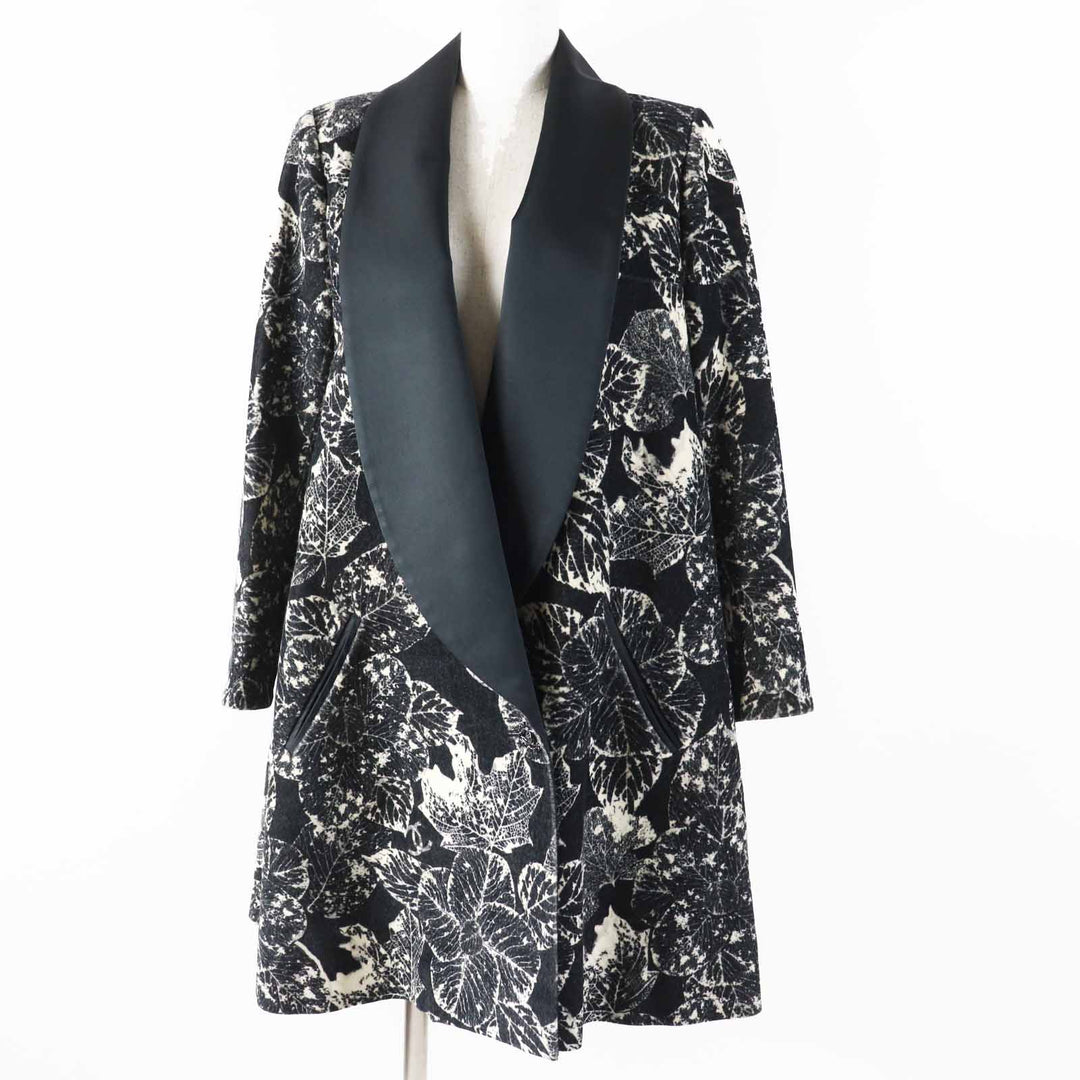 Great CHANEL coat COCO Mark button all-over pattern Black light beige Women 38 P60011