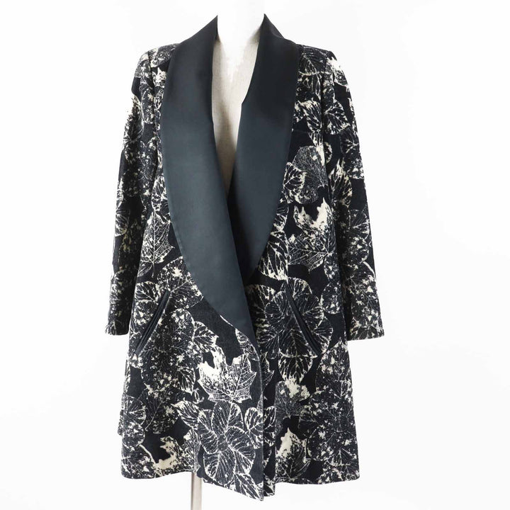 Great CHANEL coat COCO Mark button all-over pattern Black light beige Women 38 P60011