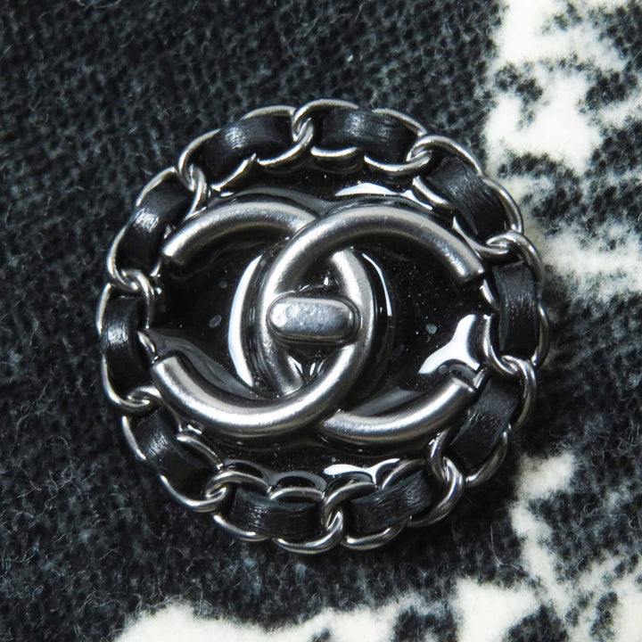 Great CHANEL coat COCO Mark button all-over pattern Black light beige Women 38