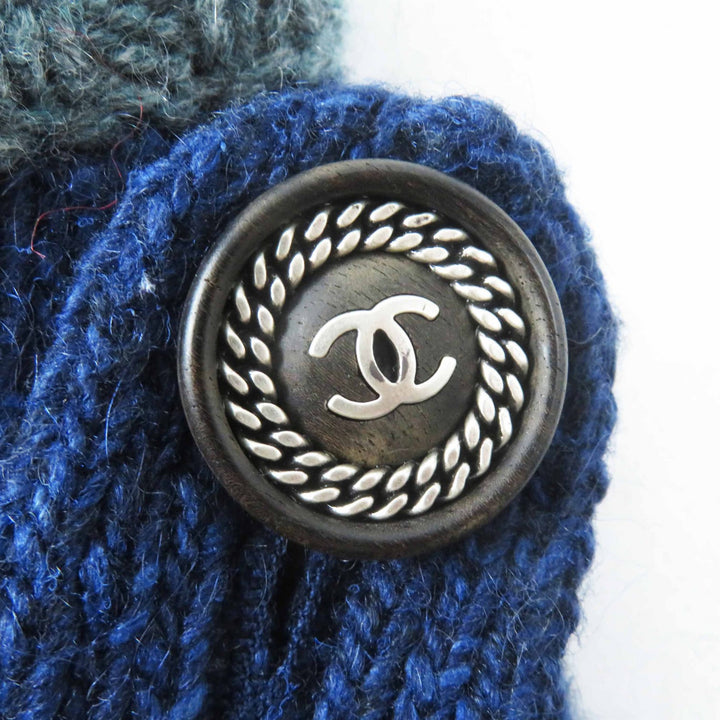 Excellent CHANEL knit With COCO Mark button Navy Pink Gray cashmere Women 38