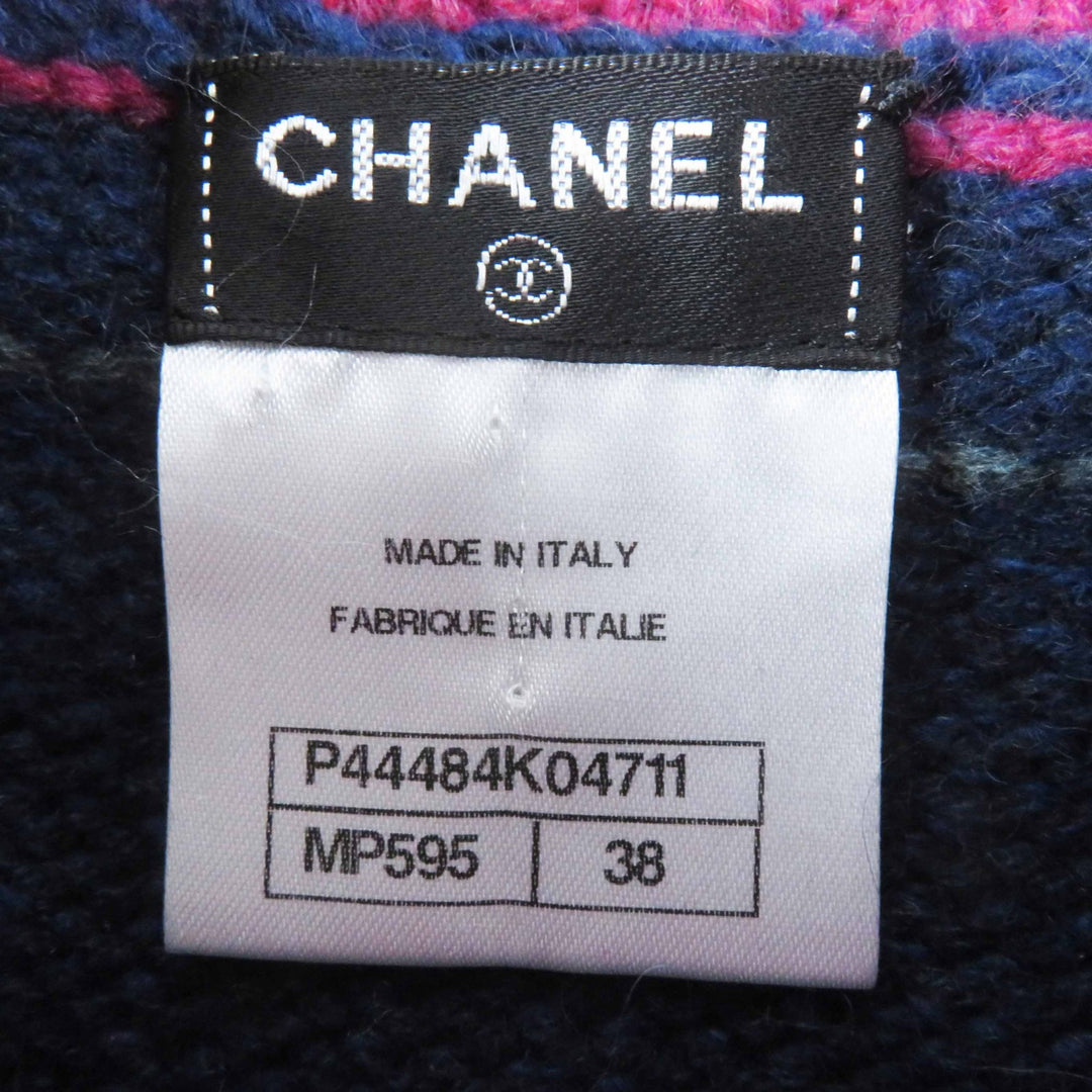 Excellent CHANEL knit With COCO Mark button Navy Pink Gray cashmere Women 38