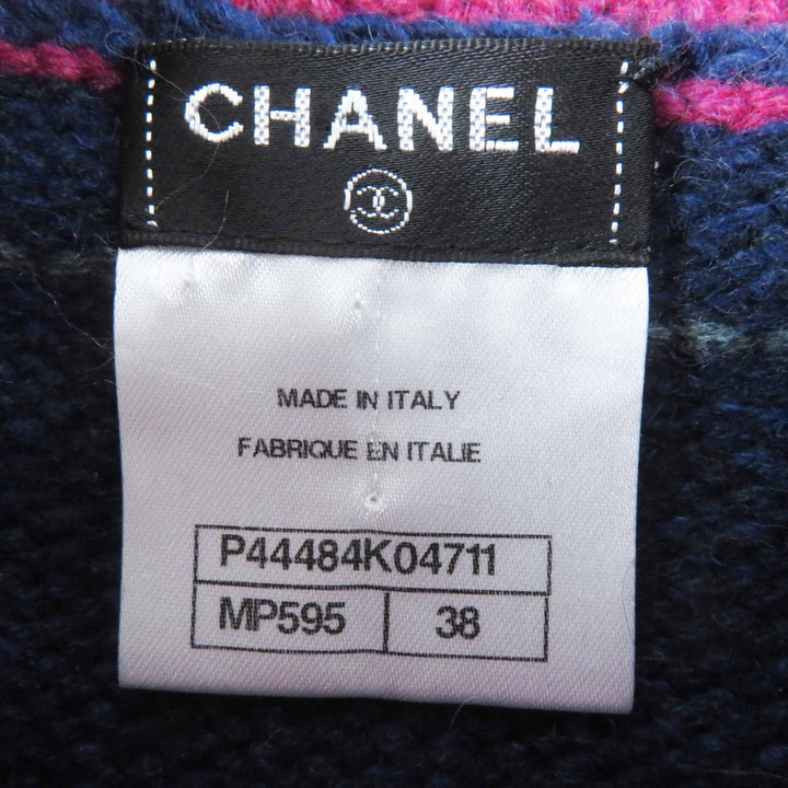 Excellent CHANEL knit With COCO Mark button Navy Pink Gray cashmere Women 38