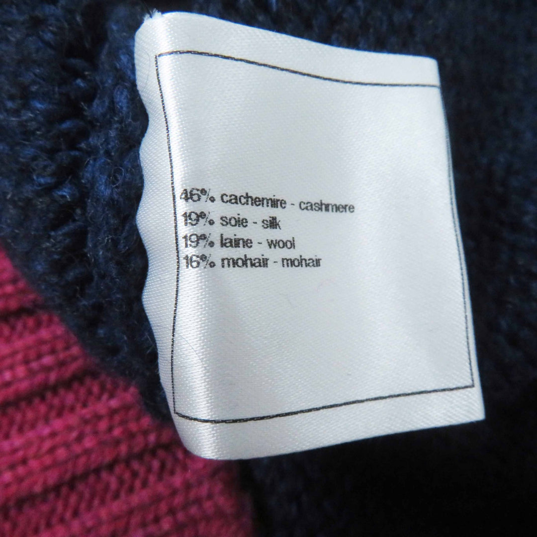Excellent CHANEL knit With COCO Mark button Navy Pink Gray cashmere Women 38 P44484