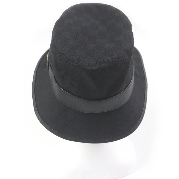 Great GUCCI hat GG Canvas Fedora Bucket Hat black polyester mens 576587