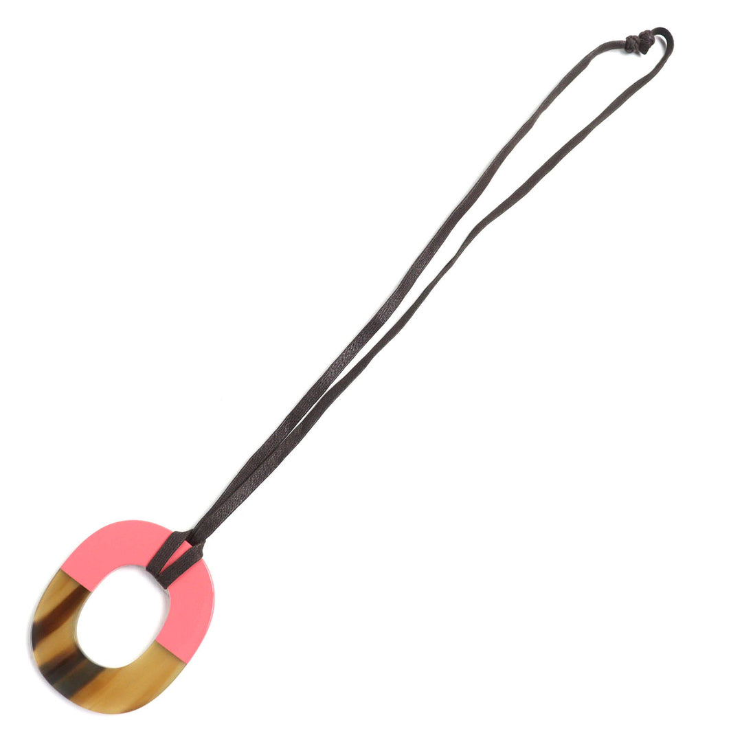 Excellent HERMES Necklace Ism Bicolor Pendant Wood Beige Pink Buffalo horn Women