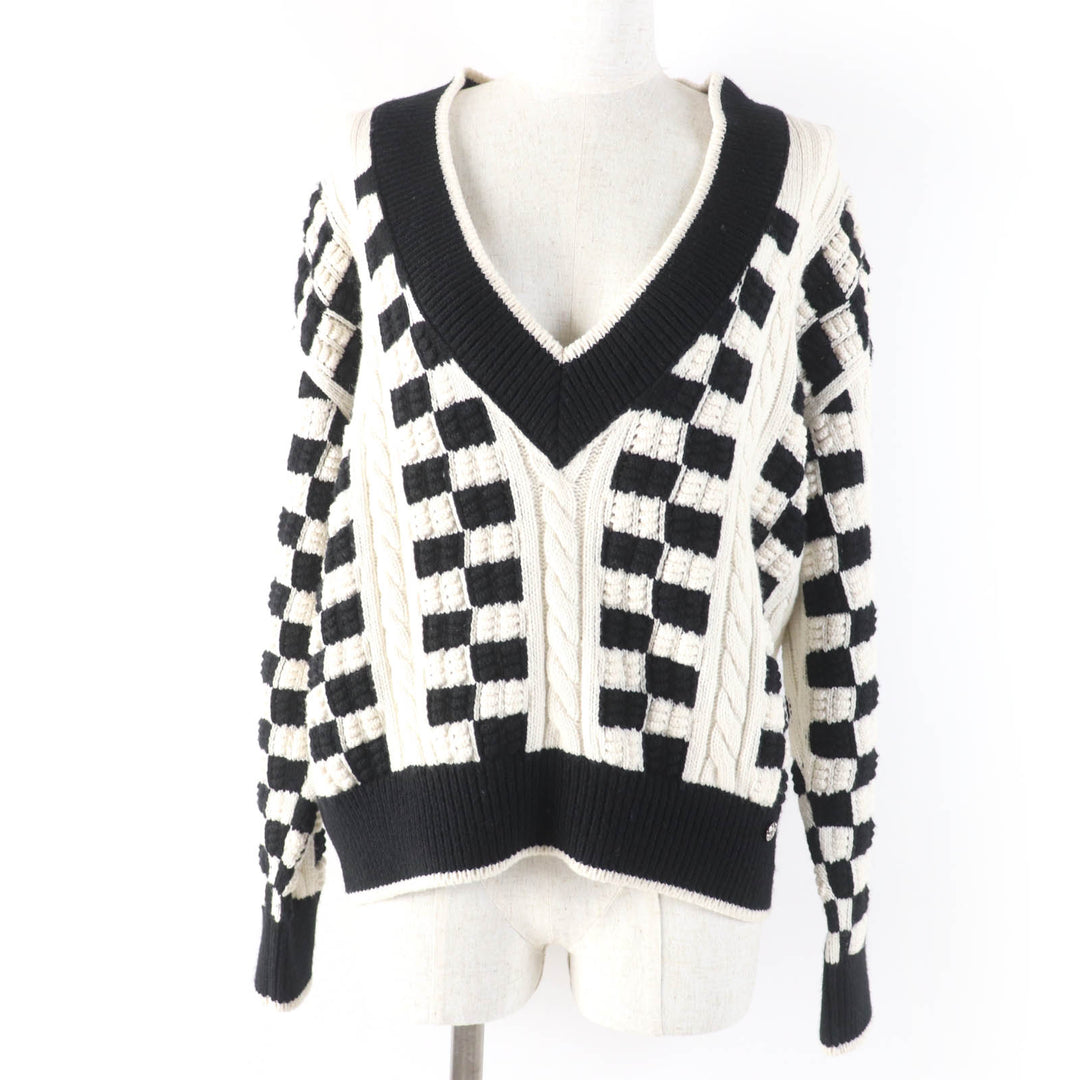 Excellent CHANEL knit COCO Mark Button Cable Knit Deep cashmere Women 38 P74123K10621