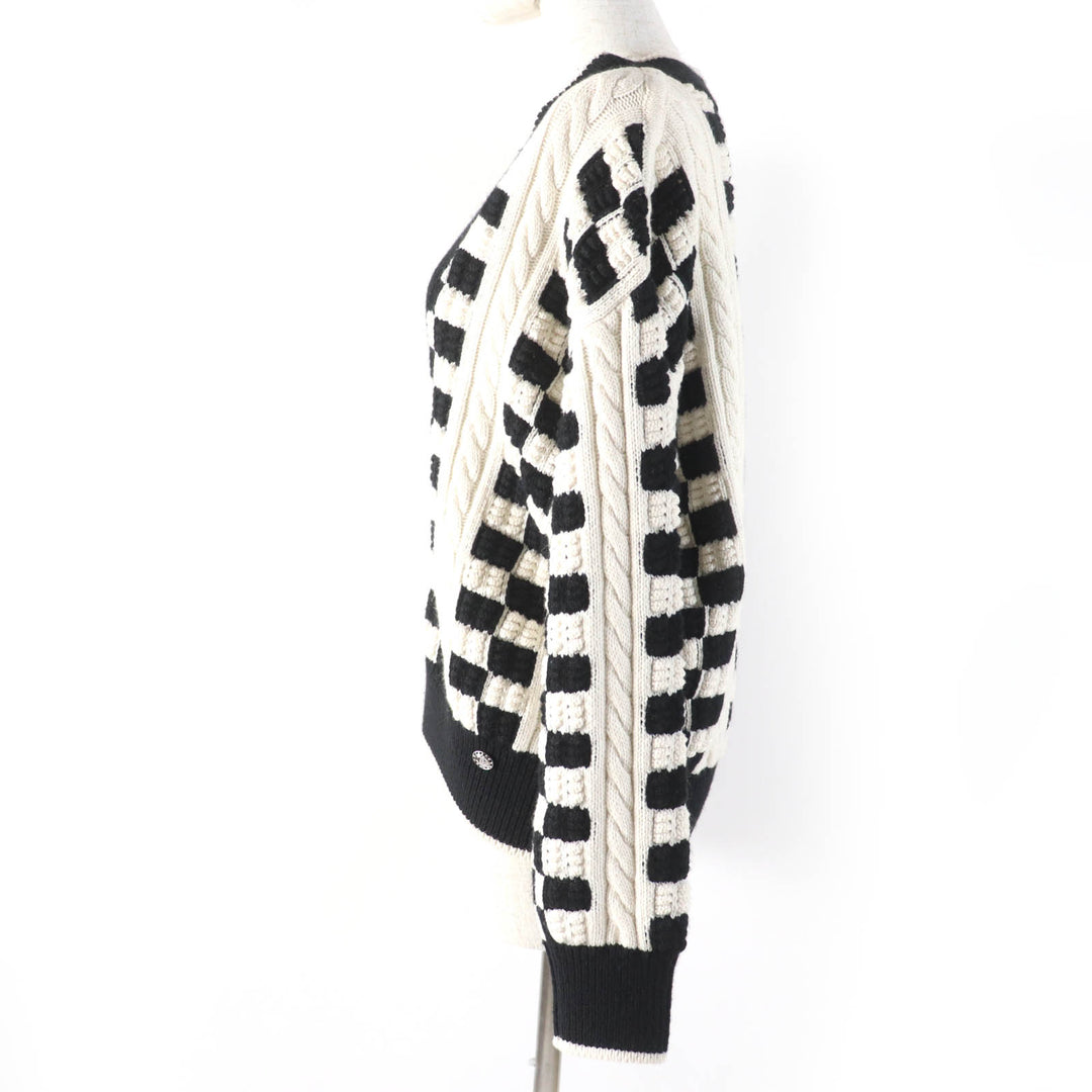 Excellent CHANEL knit COCO Mark Button Cable Knit Deep cashmere Women 38