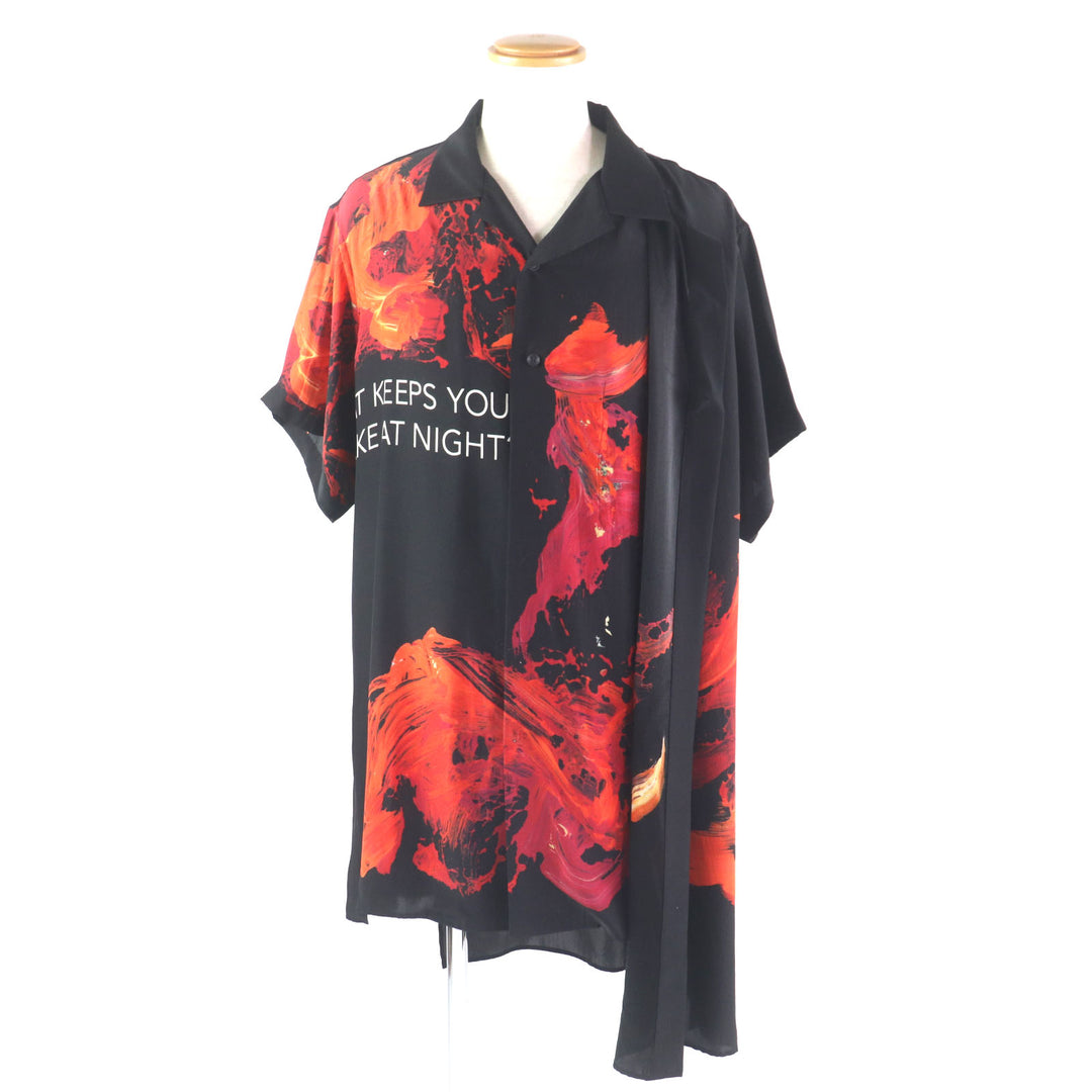 Excellent Yohji Yamamoto POUR HOMME Short sleeve shirt black silk 2 HG-B85-835