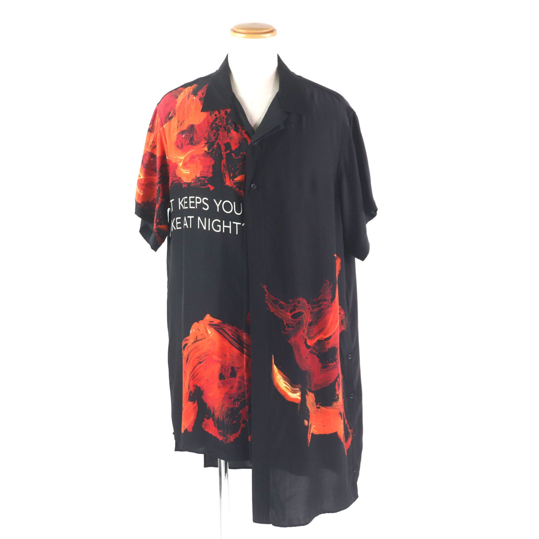 Excellent Yohji Yamamoto POUR HOMME Short sleeve shirt black silk 2 HG-B85-835