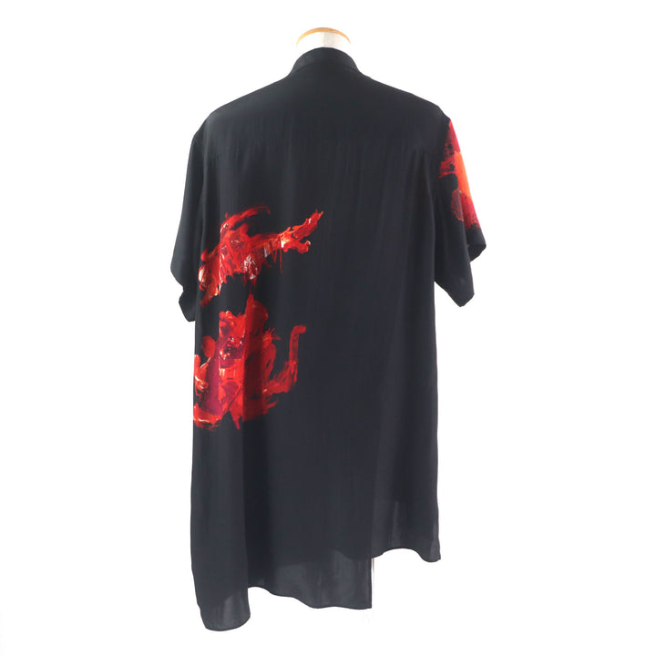 Excellent Yohji Yamamoto POUR HOMME Short sleeve shirt black silk 2 HG-B85-835