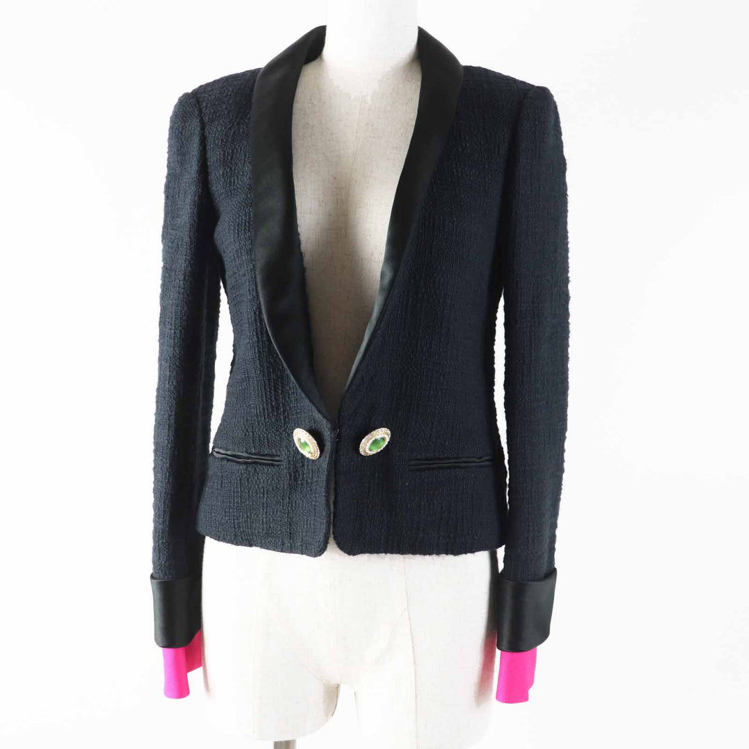CHANEL Jacket Gripoa button tweed jacket Black Rose cotton Women 36 12A P43994