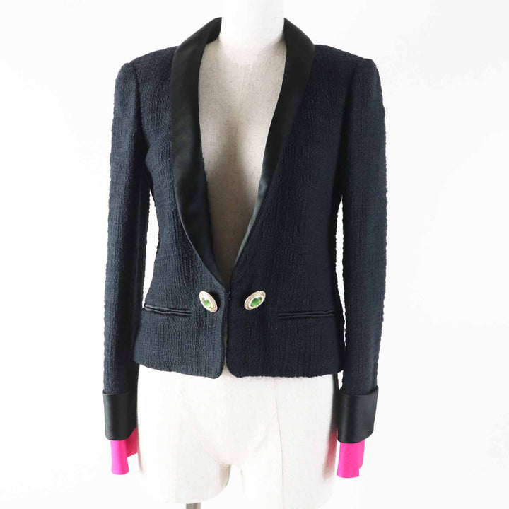 CHANEL Jacket Gripoa button tweed jacket Black Rose cotton Women 36 12A P43994