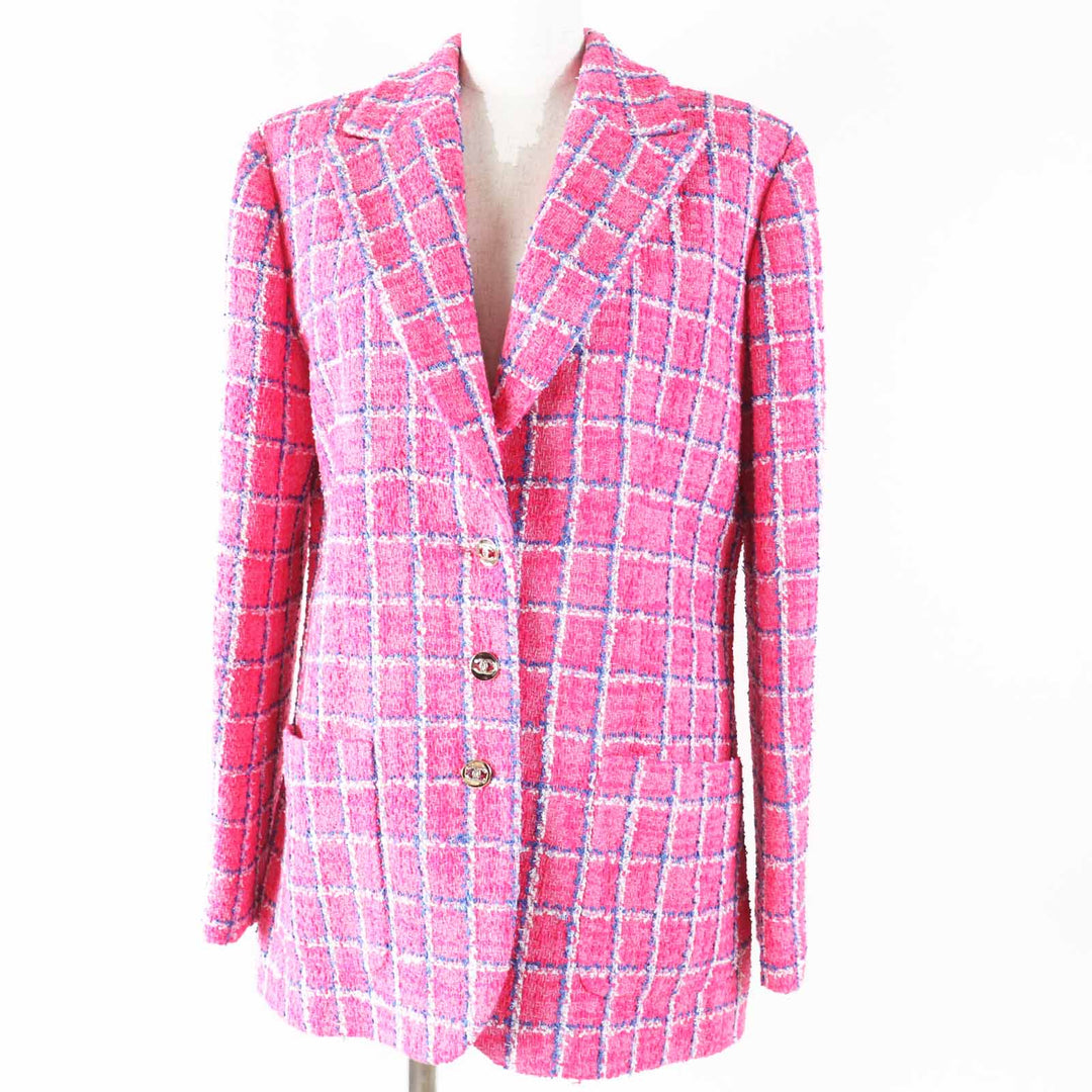 Excellent CHANEL Jacket COCO Mark Jewel Button Tweed Pink Blue White Women 38 24P P76732