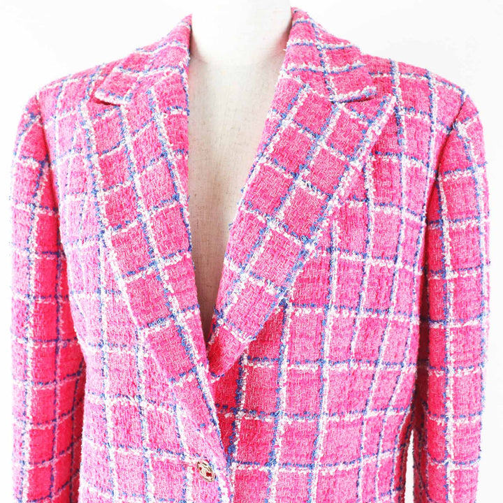 Excellent CHANEL Jacket COCO Mark Jewel Button Tweed Pink Blue White Women 38 24P P76732